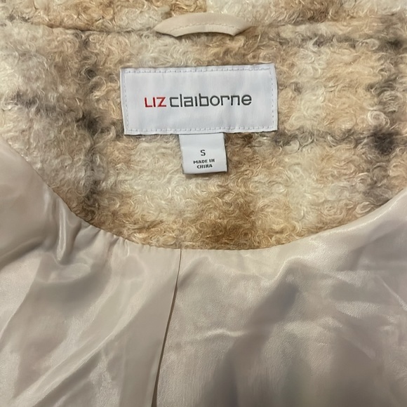 Liz Claiborne Womens Crossover Beige Plaid Loose Knit Soft Dress Coat size S - Picture 5 of 7